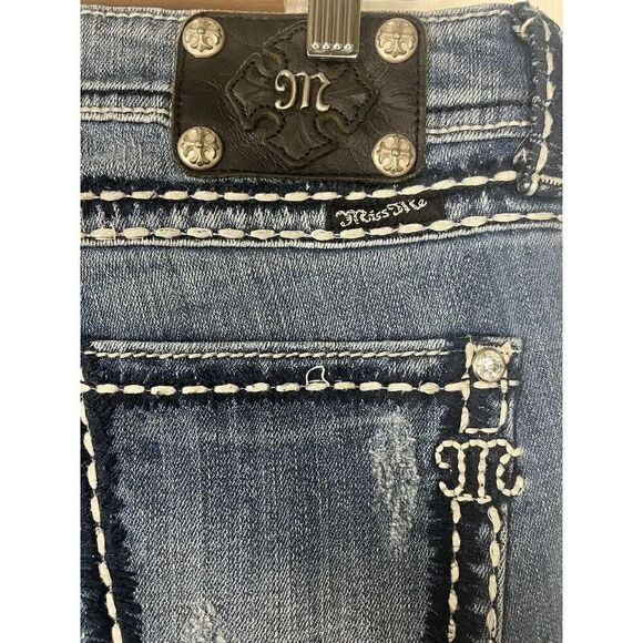 Miss Me Boyfriend Distressed Womens Dark Wash Jeans JPB5014‎ Size 26 - Picture 8 of 12